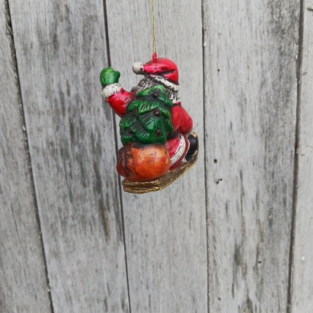 Vintage Blow Mold Sledding Santa Claus‎ Christmas Hanging Ornament Holiday - Picture 3 of 7